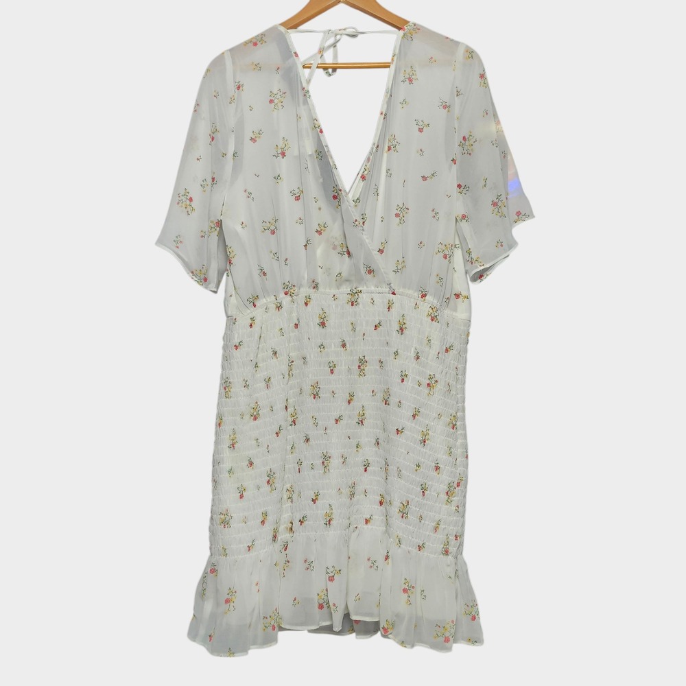 NWT Trixxi Floral Mini Dress Womens XXL White Smocked Waist V-Neck Coquetteโ